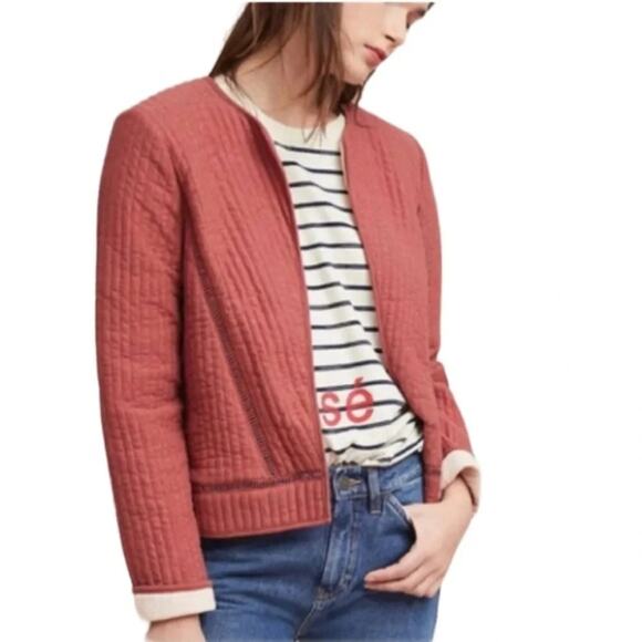 Anthropologie Akemi + Kin Pink Rusty Salmon Rose Quilted Jacket Size XS - Picture 1 of 9